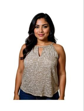 Gap Women's Blouse Shirt Sleeves Top Adjustable strap Tan Beige Sz M Abstract